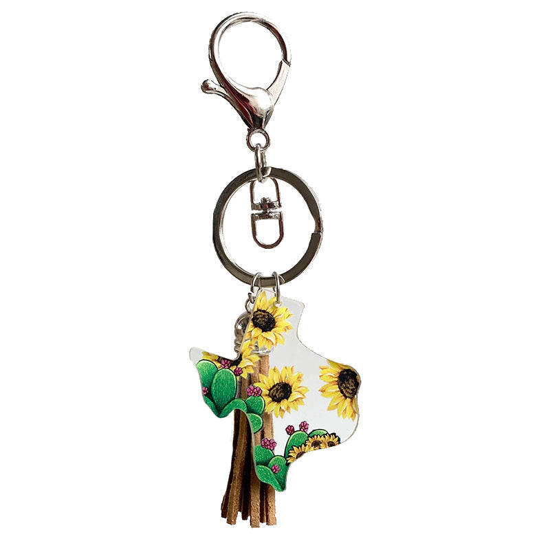 Wholesale 3pcs/pack Western Wind Sunflower Cactus Acrylic Keychain